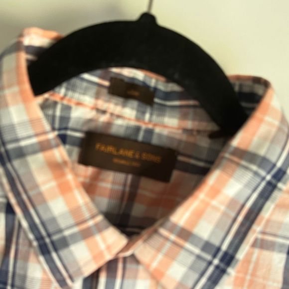 Long sleeve Button Down Shirt XL Slim Plaid Orange Blue White - Picture 3 of 3